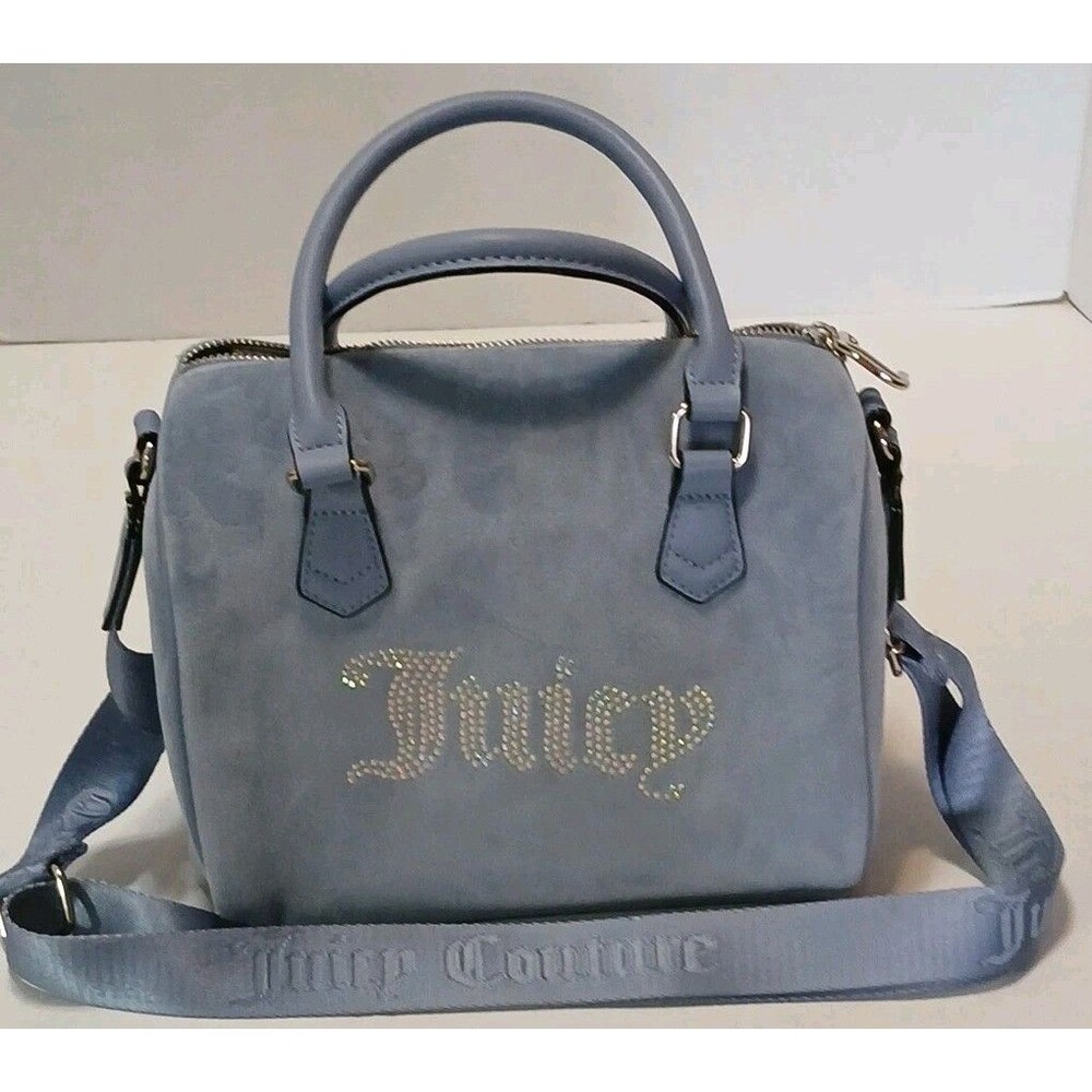 Juicy Couture Rhinestone Blue Slate Obsession Satchel Purse Logo Crossbody Strap